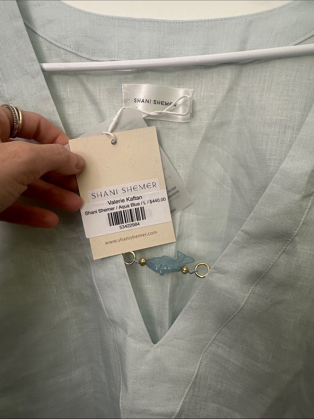 Shani Shemer Valerie Kaftan Aqua Blue Linen Swim Cover Up Size L Luxury NWT - Picture 7 of 9